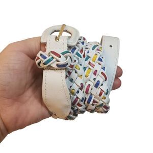Genuine Bonded Leather Braided Belt White and Multicolor throughout Women's  One